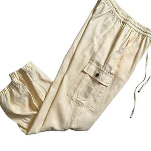 Love Tree Linen Blend Cargo Pants Womens S Cream Smocked Waist Joggers NEW